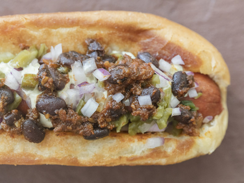 Janos' J-dawg Chorizo black beans, smoked poblano crema, whole g