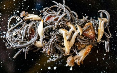 Spooky Halloween Pasta Carbonara with Exotic Mushrooms and Bacon by Jackie Alpers for Taste