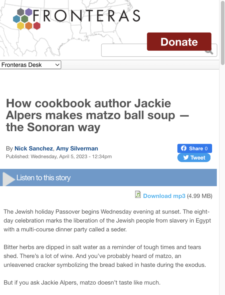  How cookbook author Jackie Alpers makes matzo ball soup — the Sonoran way - Jackie Alpers on NPR Phoenix -
